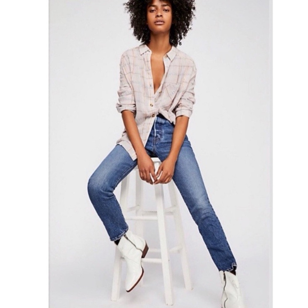 Free People Metallic Plaid Button-Up Shirt